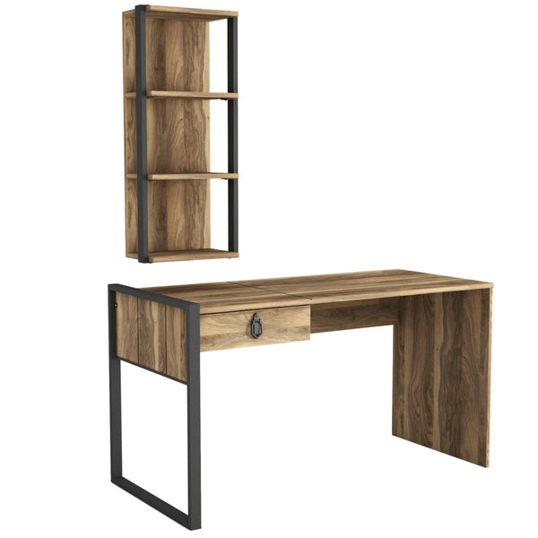 CARLOS Desk With Shelf- Walnut-FURNITURE>DESKS>DESK SETS-[sale]-[design]-[modern]-Modern Furniture Deals