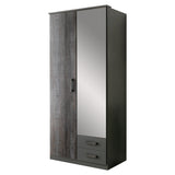 FORT 2 Doors 2 Drawers Steel Finish Mirrored Wardrobe-WARDROBE-Modern Furniture Deals