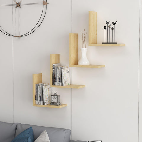 Linda Set of 4 Shelves L Shaped Oak-FURNITURE>WALL SHELVES-[sale]-[design]-[modern]-Modern Furniture Deals