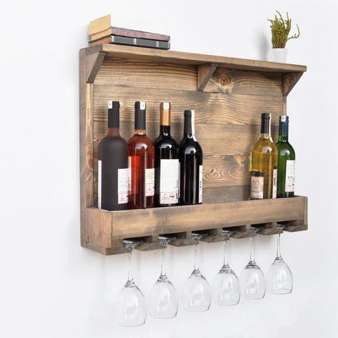 AMORE Solid Wood 7 Bottle Wall Mounted Walnut Wine Rack-FURNITURE>WINE RACKS-[sale]-[design]-[modern]-Modern Furniture Deals