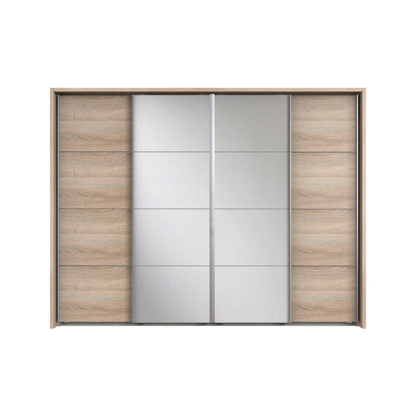 ANGELICA 4 Sliding Mirrored Door Wardrobe Light Oak-Wardrobe-Modern Furniture Deals