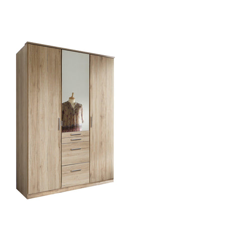 ANITA 3 Doors 4 Drawers Mirrored Wardrobe Oak-Wardrobe-Modern Furniture Deals