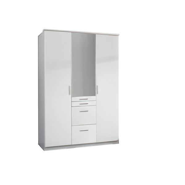 ANITA 3 Doors 4 Drawers Mirrored Wardrobe White-Wardrobe-Modern Furniture Deals