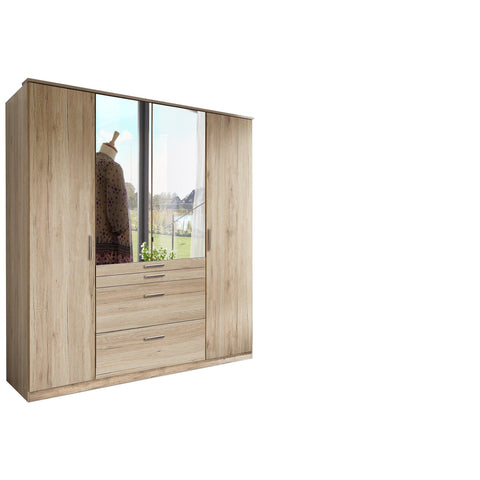 ANITA 4 Doors 4 Drawers Mirrored Wardrobe Oak-Wardrobe-Modern Furniture Deals