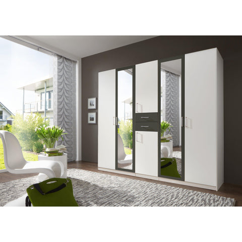 CAMILLA White And Graphite 6 Doors 2 Drawers Mirrored wardrobe-Wardrobe-Modern Furniture Deals