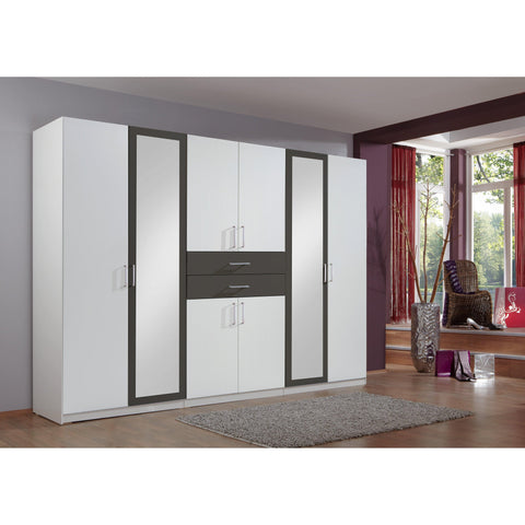 CAMILLA White And Graphite 8 Doors 2 Drawers Mirrored wardrobe-Wardrobe-Modern Furniture Deals