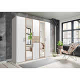 CAMILLA White And Oak 6 Doors 2 Drawers Mirrored wardrobe-Wardrobe-Modern Furniture Deals