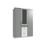 Compact 3 Doors 3 Drawers Mirrored Wardrobe Grey White-wardrobe-Modern Furniture Deals