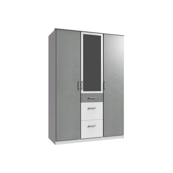 Compact 3 Doors 3 Drawers Mirrored Wardrobe Grey White-wardrobe-Modern Furniture Deals