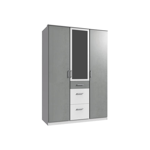 Compact 3 Doors 3 Drawers Mirrored Wardrobe Grey White-wardrobe-Modern Furniture Deals