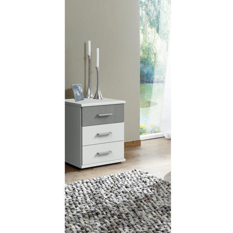 Compact 3 Drawers Bedside White, Grey-Bedside-Modern Furniture Deals