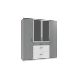 Compact 4 Doors 3 Drawers Mirrored Wardrobe Grey White Gloss-wardrobe-Modern Furniture Deals