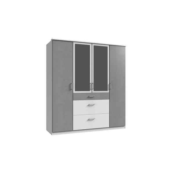 Compact 4 Doors 3 Drawers Mirrored Wardrobe Grey White Gloss-wardrobe-Modern Furniture Deals