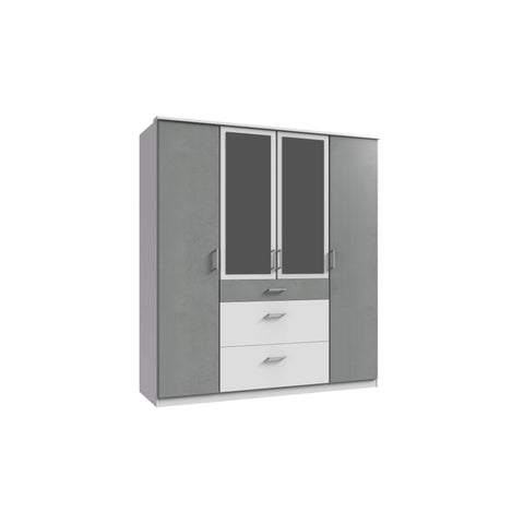 Compact 4 Doors 3 Drawers Mirrored Wardrobe Grey White Gloss-wardrobe-Modern Furniture Deals