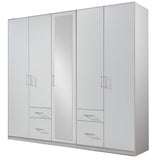 COMPAQ 5 Doors 4 Drawers Mirrored Wardrobe White-Modern Furniture Deals