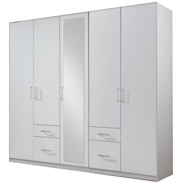 COMPAQ 5 Doors 4 Drawers Mirrored Wardrobe White-Modern Furniture Deals