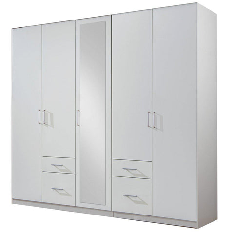 COMPAQ 5 Doors 4 Drawers Mirrored Wardrobe White-Modern Furniture Deals