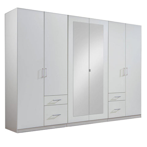 COMPAQ 6 Doors 4 Drawers Mirrored Wardrobe White-Modern Furniture Deals