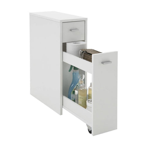 DORE Pull Out Bathroom Storage Cabinet, White-Modern Furniture Deals