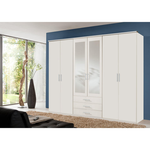 ELI 6 Doors 3 Drawers Mirrored Wardrobe White-Wardrobe-Modern Furniture Deals