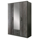 FORT 3 Doors 2 Drawers Steel Finish Mirrored Wardrobe-WARDROBE-Modern Furniture Deals