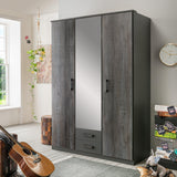 FORT 3 Doors 2 Drawers Steel Finish Mirrored Wardrobe-WARDROBE-Modern Furniture Deals
