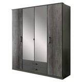 FORT 4 Doors 2 Drawers Steel Finish Mirrored Wardrobe-WARDROBE-Modern Furniture Deals