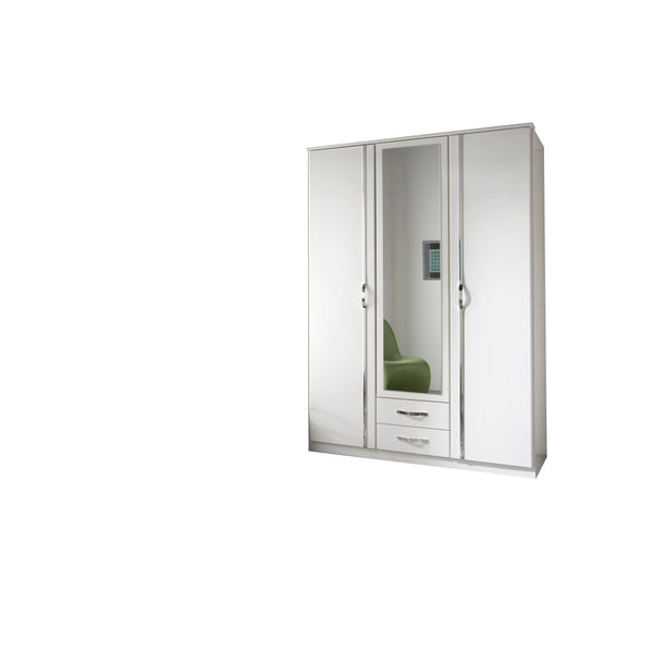 FREYA 3 Door 2 Drawer Mirrored White Wardrobe-Modern Furniture Deals