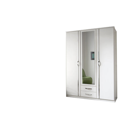 FREYA 3 Door 2 Drawer Mirrored White Wardrobe-Modern Furniture Deals