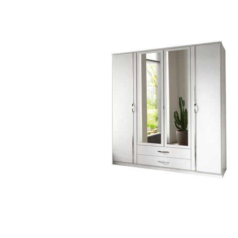 FREYA 4 Door 2 Drawer Mirrored White Wardrobe-Modern Furniture Deals