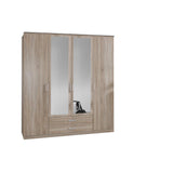 Grain Oak 4 Door 2 Drawer Mirrored Wardrobe-Modern Furniture Deals