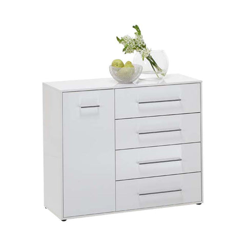 HAMBURG High Gloss White Sideboard 4 Drawers 1 Door-Modern Furniture Deals