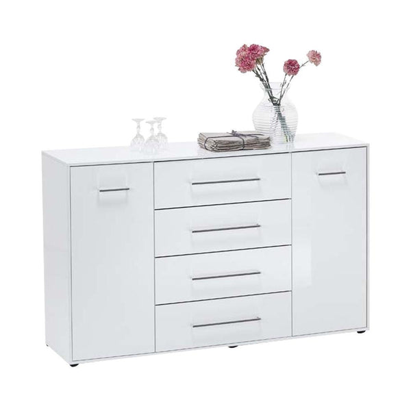 HAMBURG High Gloss White Sideboard 4 Drawers 2 Doors-Modern Furniture Deals