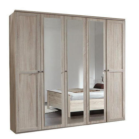 HARMONY 5 doors 3 mirrors oak wardrobe-Modern Furniture Deals