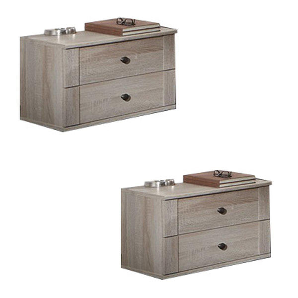HARMONY Set of 2 x 2 Drawer Bedside Chest Oak-Modern Furniture Deals