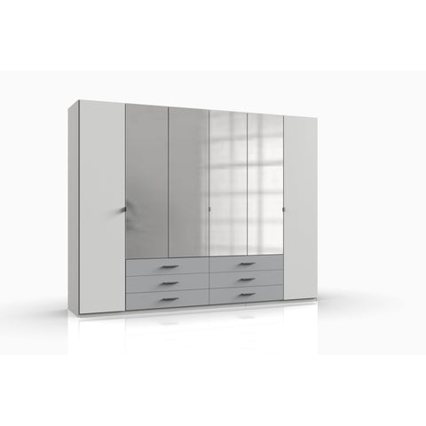JOPE 6 Doors 6 Drawers Mirrored Wardrobe White Grey-Wardrobe-Modern Furniture Deals