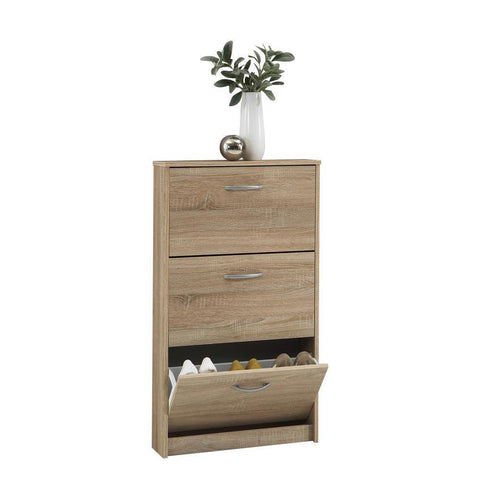 Kendale 3 Tier Shoe Storage Cabinet White, Oak-Oak-Modern Furniture Deals