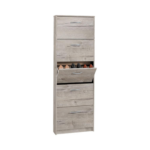Kendale 5 Tier Shoe Storage Cabinet White, Oak-Sand Oak-Modern Furniture Deals