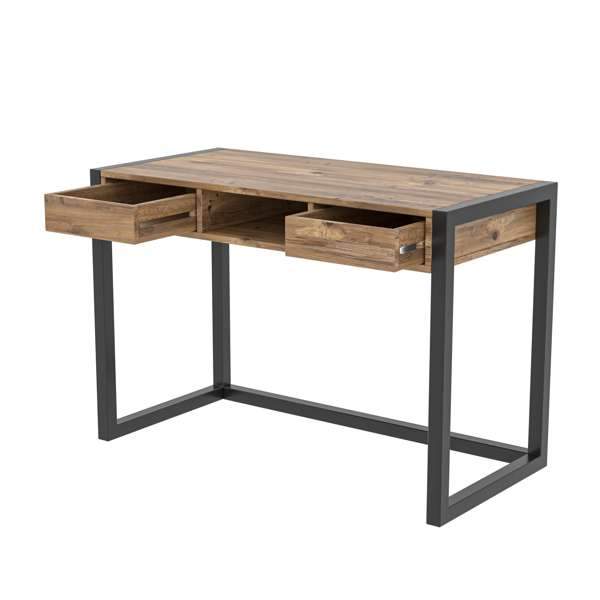 KRON 2 Drawer Home Office Desk Rustic Metal Wood