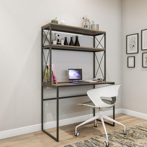 KRON Industrial Desk With Bookcase Rustic Metal-Oak-Desk-[sale]-[design]-[modern]-Modern Furniture Deals