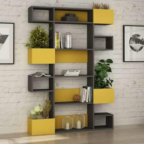 Loco Bookcase-Grey-Mustard-Modern Furniture Deals