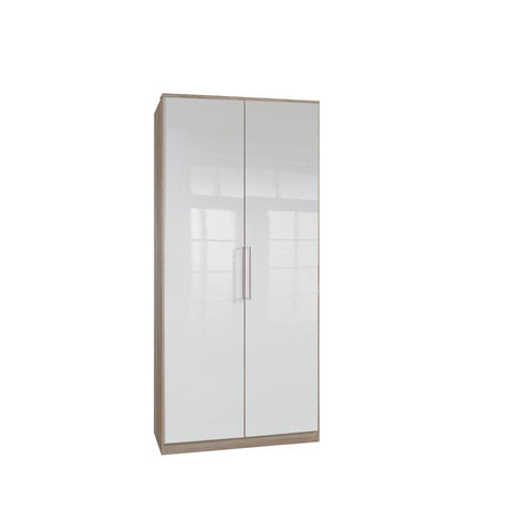 LORIN GLOSS 2 Door Wardrobe Oak, White-Modern Furniture Deals