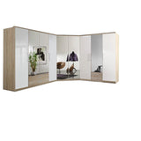 LORIN Oak Mirrored Corner Wardrobe-Modern Furniture Deals