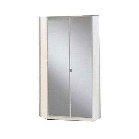 LORIN White Mirrored Corner Wardrobe-Modern Furniture Deals