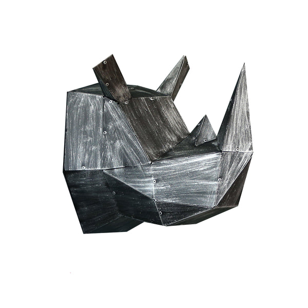 Metal Decorative Sculpture Rhino Head - Black Silver-WALL DECOR>METAL-[sale]-[design]-[modern]-Modern Furniture Deals