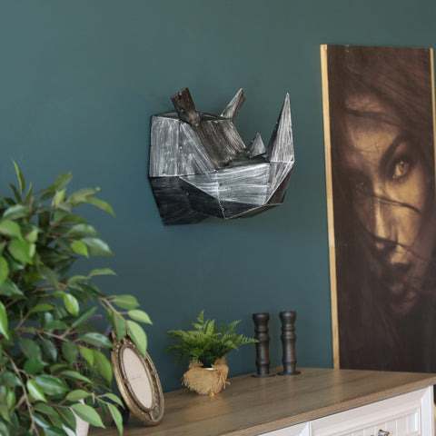 Metal Decorative Sculpture Rhino Head - Black Silver-WALL DECOR>METAL-[sale]-[design]-[modern]-Modern Furniture Deals