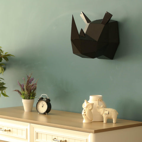 Metal Decorative Sculpture Rhino Head - Black-WALL DECOR>METAL-[sale]-[design]-[modern]-Modern Furniture Deals