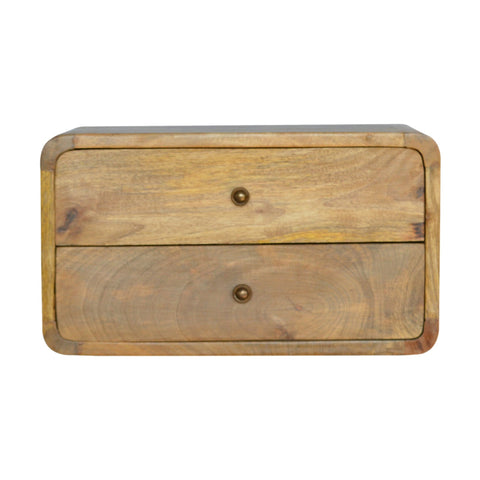 2 Drawer Curved Wall Mounted Solid Wood Bedside