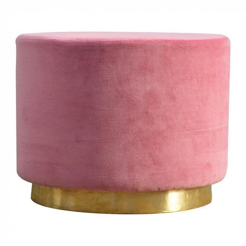 Round Dusty Pink Velvet Gold Footstool-Modern Furniture Deals