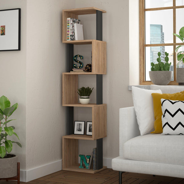 Talia Corner Bookcase-S.Oak-A.Grey-Modern Furniture Deals
